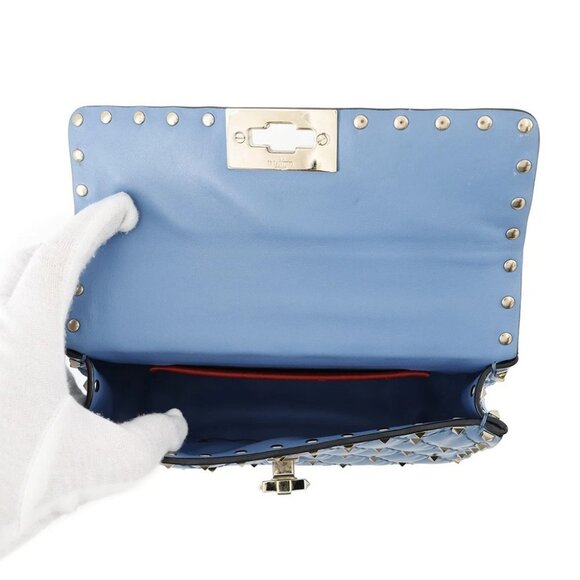 Valentino Garavani Rock Studded Spike Bag Size Small Patent Leather Blue - Picture 7 of 16